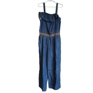 Cat & Jack Metallic Detail Blue Chambray Denim Jumpsuit Girls Med 7/8 Lagenlook